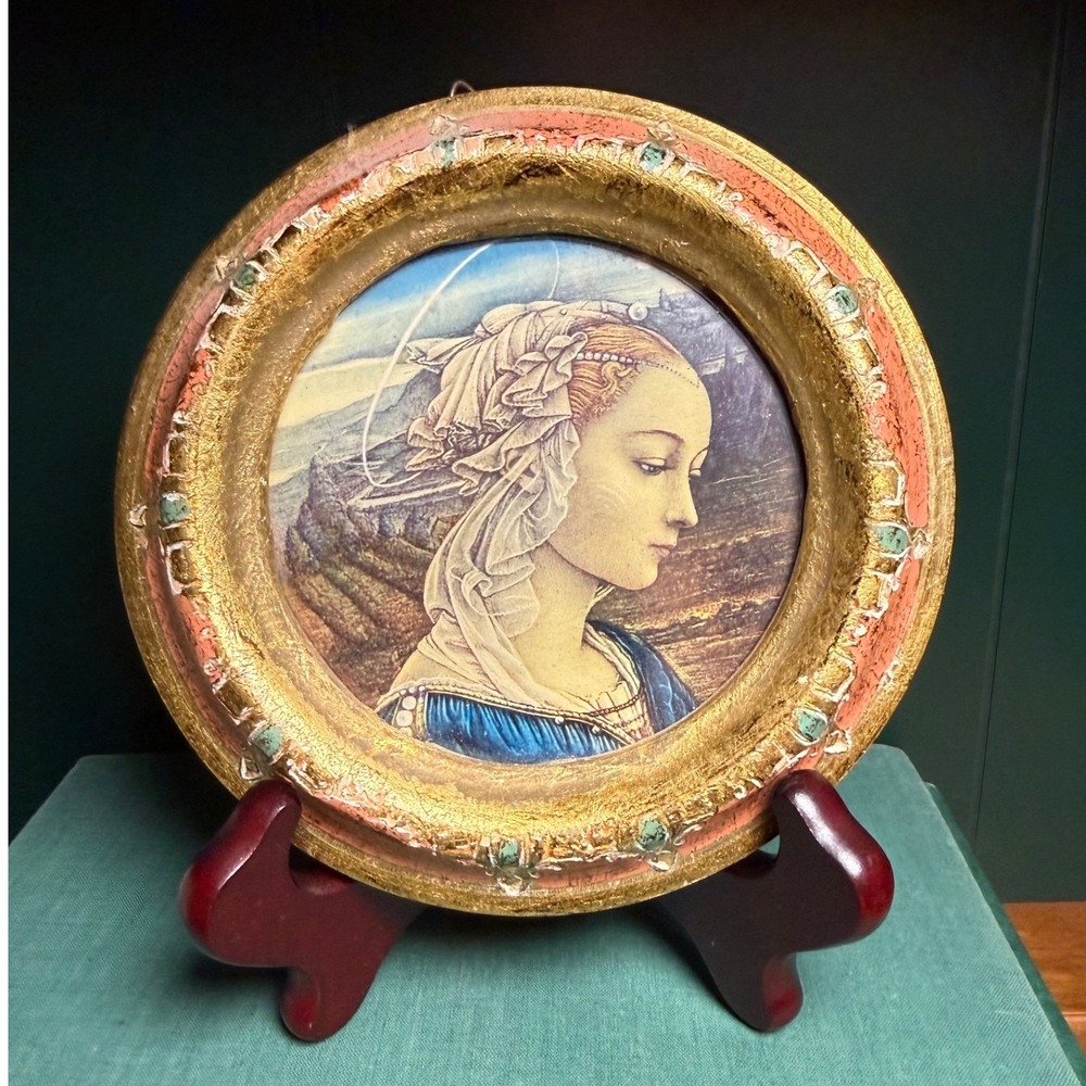 Vintage Florentine Plaque– The Adoring Virgin After Fra Filippo Lippi – Italy